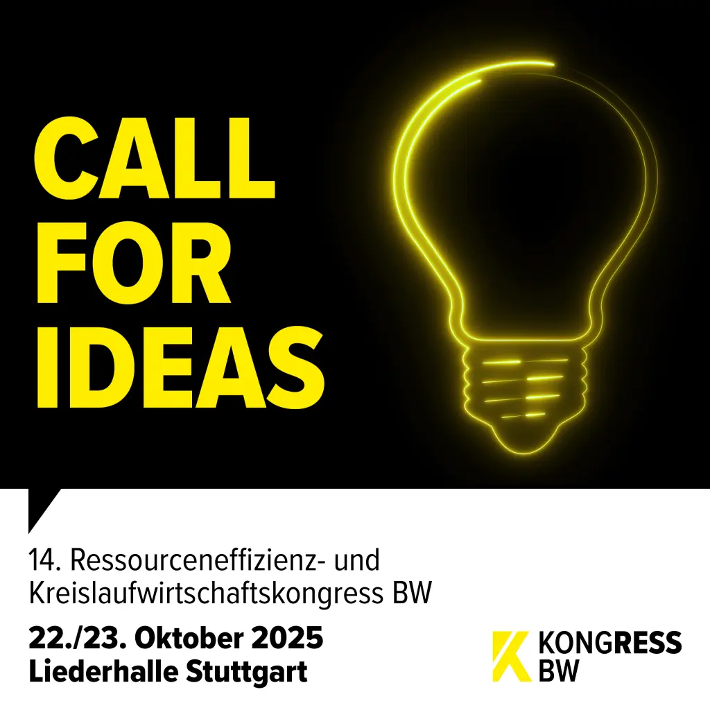 Ein Bild mit dem Text Call for Ideas und eine Glühbirne als Ideen-Symbol